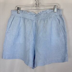 Pure Navy Shorts light blue 100% linen elastic waistband side pockets Size L